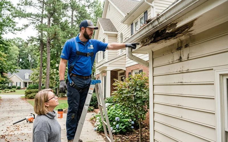 Water intrusion paths from clogged gutters