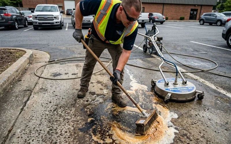 Oil stain removal from parking space