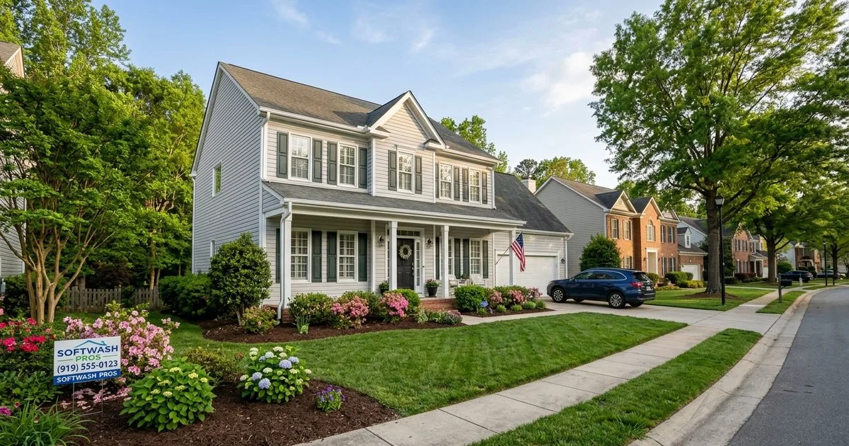 Raleigh home after spring house wash and gutter clearing