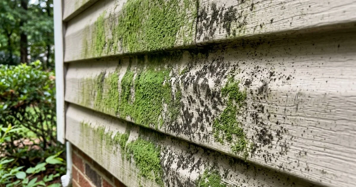 Green algae and mold on north-facing vinyl siding