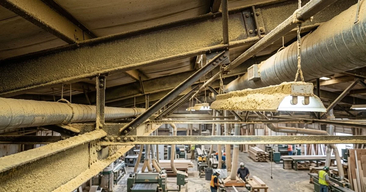 Industrial rafters with combustible dust accumulation