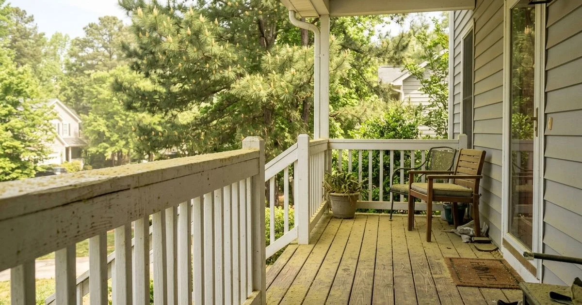 Pollen-covered porch in Raleigh, NC during late spring