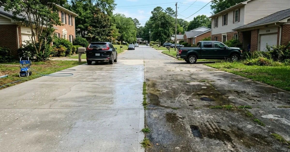 Clean vs aged Raleigh driveways